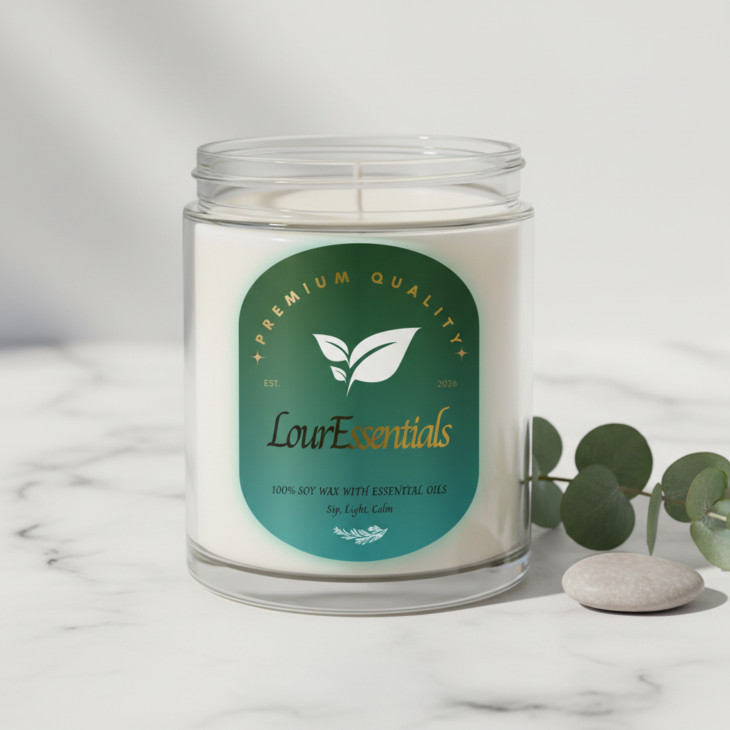 LourEssentials Green Teal Candle Mockup
