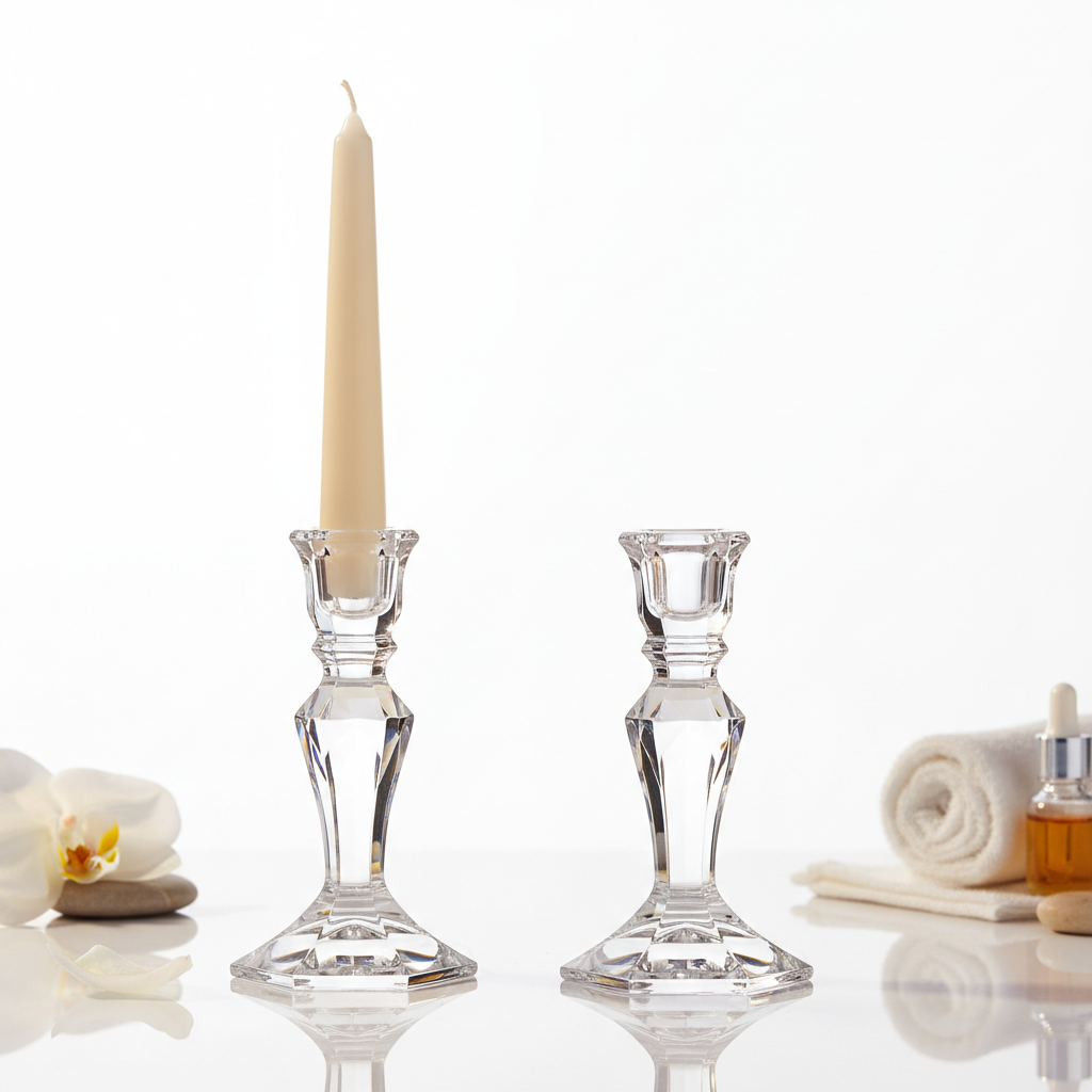 Two Crystal Glass Candle Holders